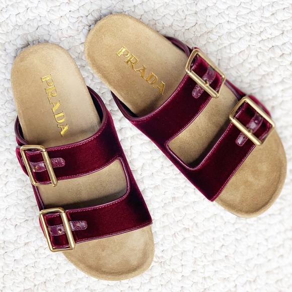 Prada Shoes - PRADA double buckle sandals - Burgundy